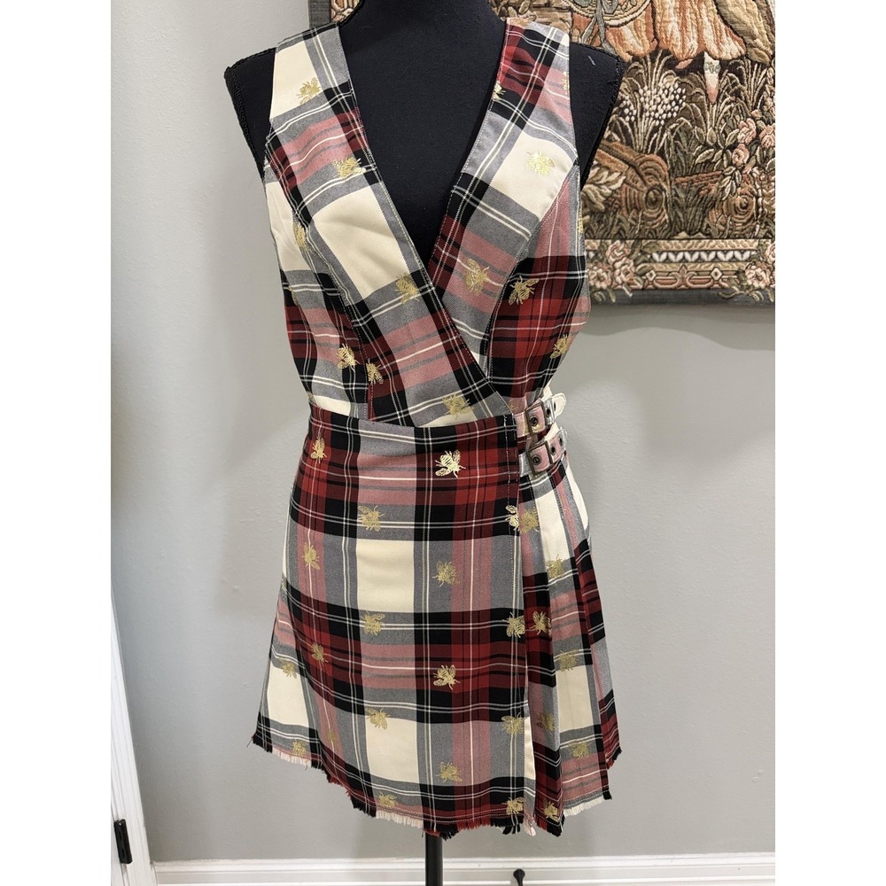 Urban Outfitters Dress Womens Small‎ Red Plaid Bee Overall Wrap Mini Jumper